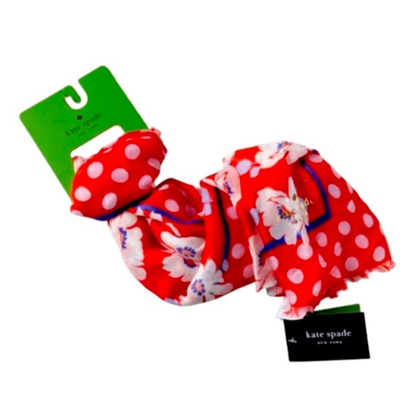 NWT Kate Spade ♠️ New York Springtime Floral Oblong Ponderosa Red Scarf - Picture 4 of 8